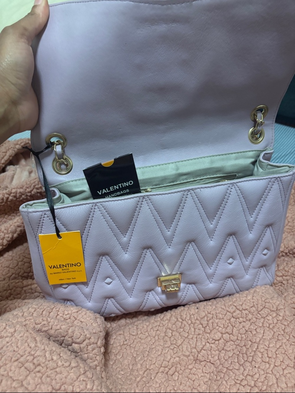 Mario Valentino Quilted Chain-Handle Shoulder Bag - Pale Lilac - Picture 2 of 3